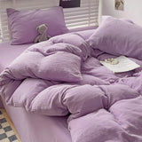 elvesmall Ins Wind Solid Color Bedding Set Class-A Maternal and Infant Super Soft Wrinkle Water Washed Cotton Duvet Cover Home Textiles
