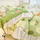 elvesmall French Princess Lace Ruffles Romantic Bedding Set Luxury Flowers Girls Duvet Cover Skirt Sheet and PillowcasesQueen King Size