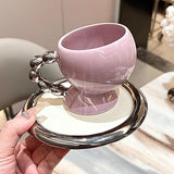 elvesmall  -  Fine Ceramic Coffee Cup Saucer Bow Mug English Afternoon Tea Tableware Ceramic Latte Coffee Cup Saucer Breakfast Mug Gifts 160ml