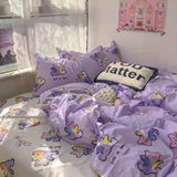 elvesmall  Ins Black Bowknot Bedding Set Pink Bed Flat Sheet Duvet Cover Twin Full Queen Princess Style Bed Linen Girls Floral Quilt Cover
