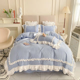 elvesmall  Elegant Lace Bedding Sets Luxury Bed Linen Princess Washed Cotton Ruffle Duvet Cover Bed Sheet and Pillowcases for Girl Luxury