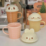 elvesmall  -  Cute Animal Coffee Cup Kawaii Cat Bunny Bear Ceramic Mug For Tea Milk Water Juice Mocha Lovers Breakfast Cup Birthday Gift 350ml