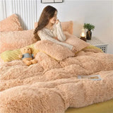 elvesmall  New Winter Warm Plush Duvet Cover Pink Romantic Princess Mink Velvet +Fluffy Flannel Quilt Cover Luxury Bedding Set King Size