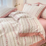 elvesmall Kawaii Princess Pure Cotton Bedding Set Full Size Lovely Ruffles Single Doubel Duvet Cover Set Girls Woman Cozy Bedding Sets