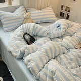 elvesmall Bedding Set, Checkered Bubble Wash Cotton Quilt Set, Four Pieces, Ins Korean High Quality Bedding Sheet Set, Dormitory 3 Pcs