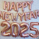 elvesmall 2025 Happy New Year Balloons Banner Rose Gold Number Letter Aluminum Foil Balloon Christmas New Year Eve Party Decor Balls Suppl