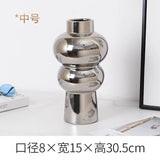 elvesmall  Nordic Creative Irregular Electroplated Silver Gourd-shaped Three-stage Ceramic Vase Decoration Home Decorations