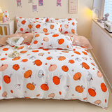 elvesmall Orange Pumpkin Duvet Cover Cartoon Style Bedding Set for Kids Girls Soft Microfiber Reversible Comforter Cover with 2 Pillowcase