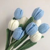 elvesmall Hand Woven Tulip Crochet Flower Diy Hand-knitted Flower Bouquet Wedding Party Decoration Home Table Decoration Festival Gifts