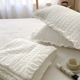 elvesmall  Korean Ruffles Quilted Summer Comforter Set or Single Quilt High Quality Princess Pleated Quilts Soft Skin-friendly Thin Blanket