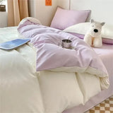 elvesmall New Wash Cotton Bedding Set Duvet Cover Flat Sheets Pillowcase Bed Sheet Set Comforter Cover Bed Linens Set Queen King Size