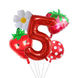 elvesmall 5Pcs Berry First Birthday Party Balloons Set 32 Inch Red Number Balloon for Sweet One Strawberry Birthday Party Decorations