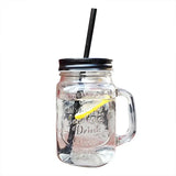 elvesmall  -  450ml Mason Jar Mugs with Handles Old Fashioned Glass Bottle Juice Drink Clear Glass Water Bottle With Cover Straw Drinkware Cup
