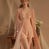 elvesmall  Women's Lace Nightgown 3 Piece Woman Lingerie Set Floral Lace Sexy Lace Nightwear Women Soft Breathable Full Lace Nightwear