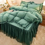 elvesmall  3/4pcs Bedding Bed Linen 2 Bedrooms Bluey Comforter Cover Pillowcases Lace Solid Color Luxury King Size Set of Sheets Bedspread