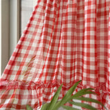 elvesmall 1PC Red Grid Ruffle Short Curtain For Kitchen Sheer Small Window Half Drape Home Decor Hotel Porch Cabinet Blind Window Drapes