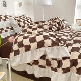 elvesmall Floral Duvet Cover Set 4pcs Soft Ruffle Vintage Flower Bedding Set Light Luxury Reversible Comforter Cover with Zipper Closure
