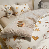elvesmall High Quality Cotton Printed Four-piece Set Small Fresh Style Home Quilt Cover Fitted Sheet Pillowcase Soft Comfortable Bedding