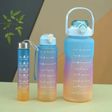 elvesmall  -  3pcs Set Gym Bottles with Time Graduated Space Water Cup High Capacity Portable Plastic Cups Outdoor Travel Water Bottle Set