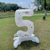 elvesmall  32 Inch Crystal Gradient Number Stand Foil Balloons with Crown Figures Globos 0-9 Birthday Party Decorations Wedding Baby Shower