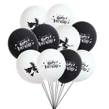 elvesmall 10pcs Happy Birthday Ballons 12 Inch Black/White/Golden Halloween Latex Balloon Ghost Witch Birth Balloon Set Party Decoration