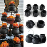 elvesmall 6/12pcs Mini Black Candy Kettles Witch Cauldron Pot Candy Buckets Holder for Kids trick or treat Favors Halloween Party decor