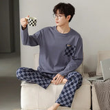 elvesmall  Fashion Design Pajamas Suit Men Spring Autumn Cotton Long Sleeve Male Sleepwear Set Winter Outdoor Nightcloth Breathable Warm
