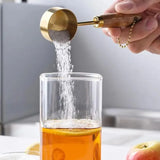 elvesmall 1PC Measuring Cup Gold-Plated Measuring Spoon Measuring Spoon  Coffee Scoop Spoon With Wooden Handle Cake Kitchen Baking Tools