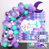 elvesmall Macaron Purple Green Blue Latex Balloons Mermaid Arche Ballon Anniversaire Happy Birthday Globos Party Decoration Girl Arch Kit