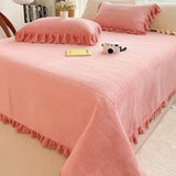 elvesmall  Winter Plush Luxury Bed Sheet Set Home Textiles Korean Simple Solid Colour Double Bedspread Pillowcase 3pcs Queen Bedding Set