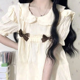 elvesmall Peter Pan Collar Sleepwear Women Pajamas Sets for Home Summer Korean Shorts Sleeve 2 Pieces Night Wears Bow Ruffle Home Suit New