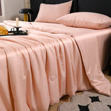 elvesmall Silk Summer Cool Quilt   New Washed Air Conditioning Quilt Ice Silk Summer Quilt Four Piece Bed Sheet and Comforter Blanket