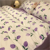 elvesmall Ins Nordic Flower Duvet Cover Set With Pillowcase Fashion Design Bed Flat Sheet Girls Women 3/4pcs Bedding Set Twin Queen Size