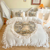 elvesmall Retro Bedding Set Luxury French Winter Milk Velvet Duvet Cover Bed Skirt and Pillowcases Princess King Size Bed Comforter Set