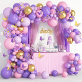 elvesmall Butterfly Pink Purple Balloon Garland Arch Kit Birthday Party Decor Kids Baby Shower Latex Ballon Chain Wedding Party Supplies
