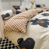 elvesmall Japanese-Style Simple Pure Cotton Small Fresh AB Bedding Quilt Cover Pillowcase Bed Sheet Double Bed Home Textile Four-Piece Set