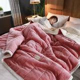 elvesmall  Coral Fleece Autumn Winter Warm Blankets for Bed 3 Layers Thicken Flannel Blanket Quilt Soft Comfortable Warmth Quilts Washable