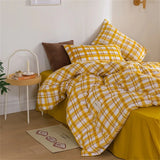 elvesmall Japan Style Bedding Set Plaid Queen Size Duvet Cover Set With Sheets Bedroom Decor Skin Friendly King Single Double Bedding Sets