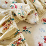 elvesmall 1PCS Sheet Pastoral Flower Fitted Sheet Non Slip Bedspread Washable Cotton With Elastic Band Mattress Cover (no Pillowcase)