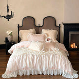 elvesmall  Rose Lace Bedding Set Romantic Princess Wedding Duvet Cover Bed Sheet Pillowcases Bed Linens