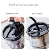 elvesmall  -  350/450ml Coffee Straw Cup With Lid Heat-Resistant Water Bottle Beer Drinkware Coffee Mug With Straw Deer Printed Leather Glass