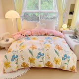 elvesmall Cute Floral Pure Cotton Duvet Cover Milk Velvet Thickened Colorful Flowers Comforter Covers Soft Warm Bedding for Kids Adults