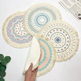 elvesmall New Bohemian Diameter 34cm/16cm Round Insulated Anti-scald Placemat Coaster Kitchen Accessories with Tassels