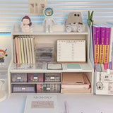 elvesmall Upgrade Storage with Two-Layer Desktop Organizer Shelf for Home and Office Ins-Style Rack for Books and Stationery