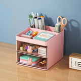 elvesmall 1PCS 2-laye Creative Pen Holder Transparent Drawer Rabbit Storage Box Children Girls Student Office Bedroom Desktop