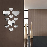 elvesmall 10Pcs/Set Durable Love Heart Stickers Wall Sticker Mirror Mural 3D Decal Simple DIY Decorative Removable Paster Home Decoration