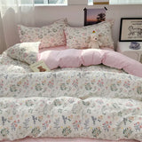 elvesmall Ins Purple Blueberry Four-piece Bedding Set Washed Cotton Double-layer Yarn Literary Quilt Cover Bed Sheet Three-piece Set