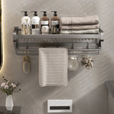 elvesmall Bathroom Shelf Towel Hanger Rack Wall-mouted Double Rod Mesh Basket Towel Rack Holder Toiletries Storage Bathroom Wall Shelves