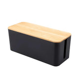 elvesmall Cable Storage Box Power Strip Case Wooden Power Line Wire Management Organizer Anti-Dust Charger Socket Network Line Storage Bin