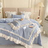elvesmall  Elegant Lace Bedding Sets Luxury Bed Linen Princess Washed Cotton Ruffle Duvet Cover Bed Sheet and Pillowcases for Girl Luxury